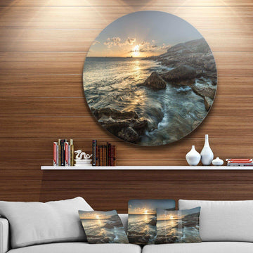 Sydney Beach with Bright Sunset - Sea & Shore Circle Metal Wall Decor